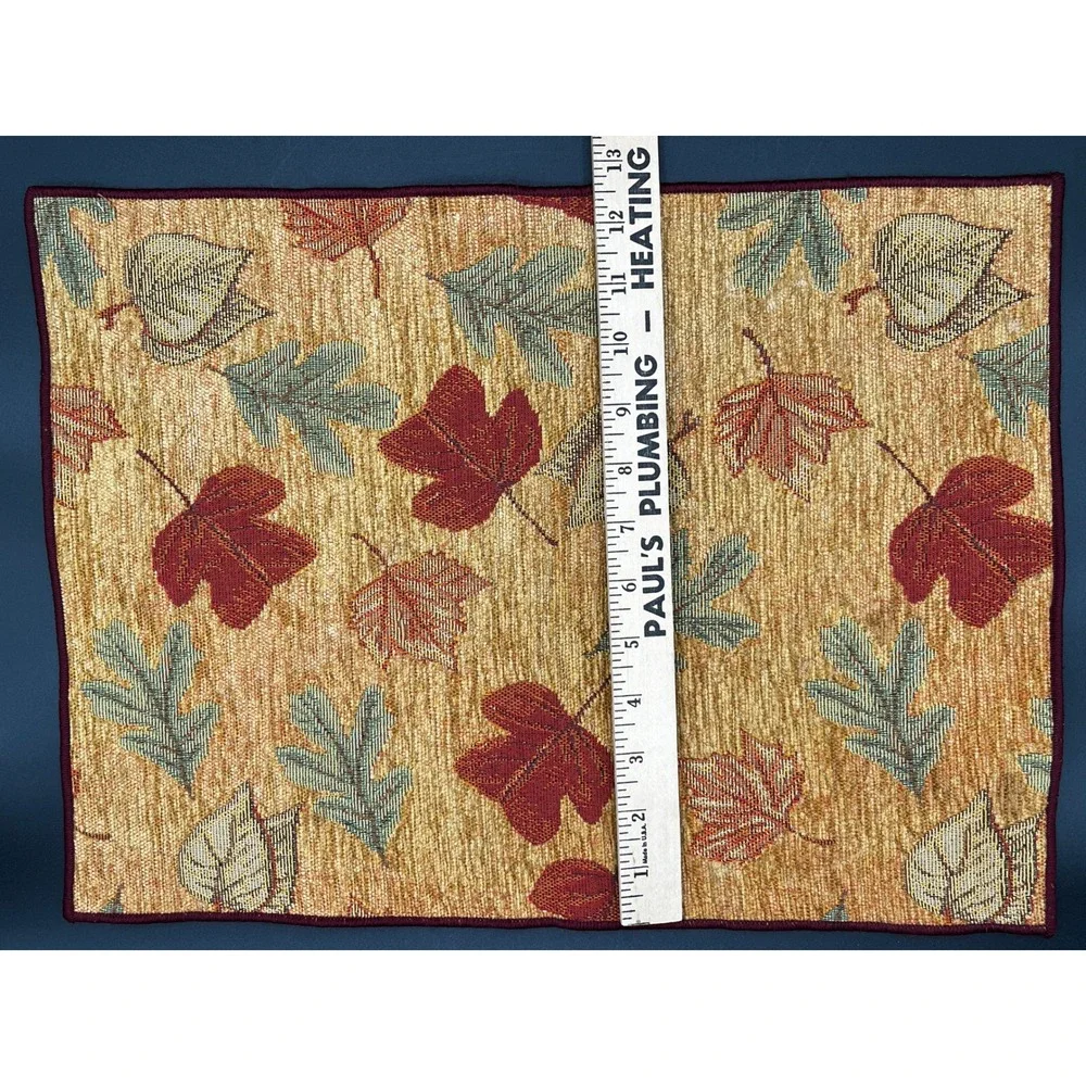 Set of 4 Autumn Leaves Woven Tapestry Placemats Burgundy Sage Tan Decor 17